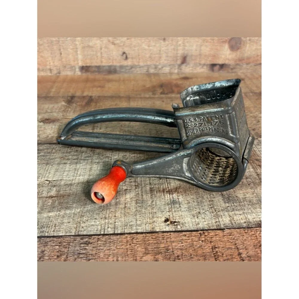 Vintage MOULI Cheese Rotary Hand Grater Made In France Red Wood Handle 1950s